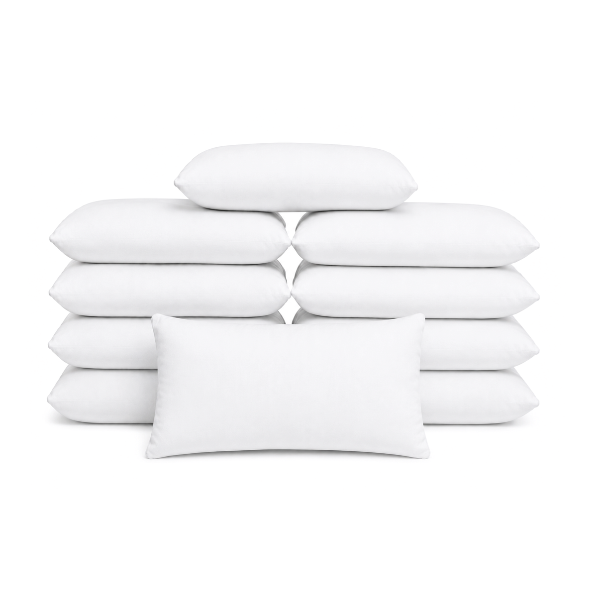 Set van 10 witte binnenkussens 30x50 cm, polyester vulkussen in gestapelde opstelling