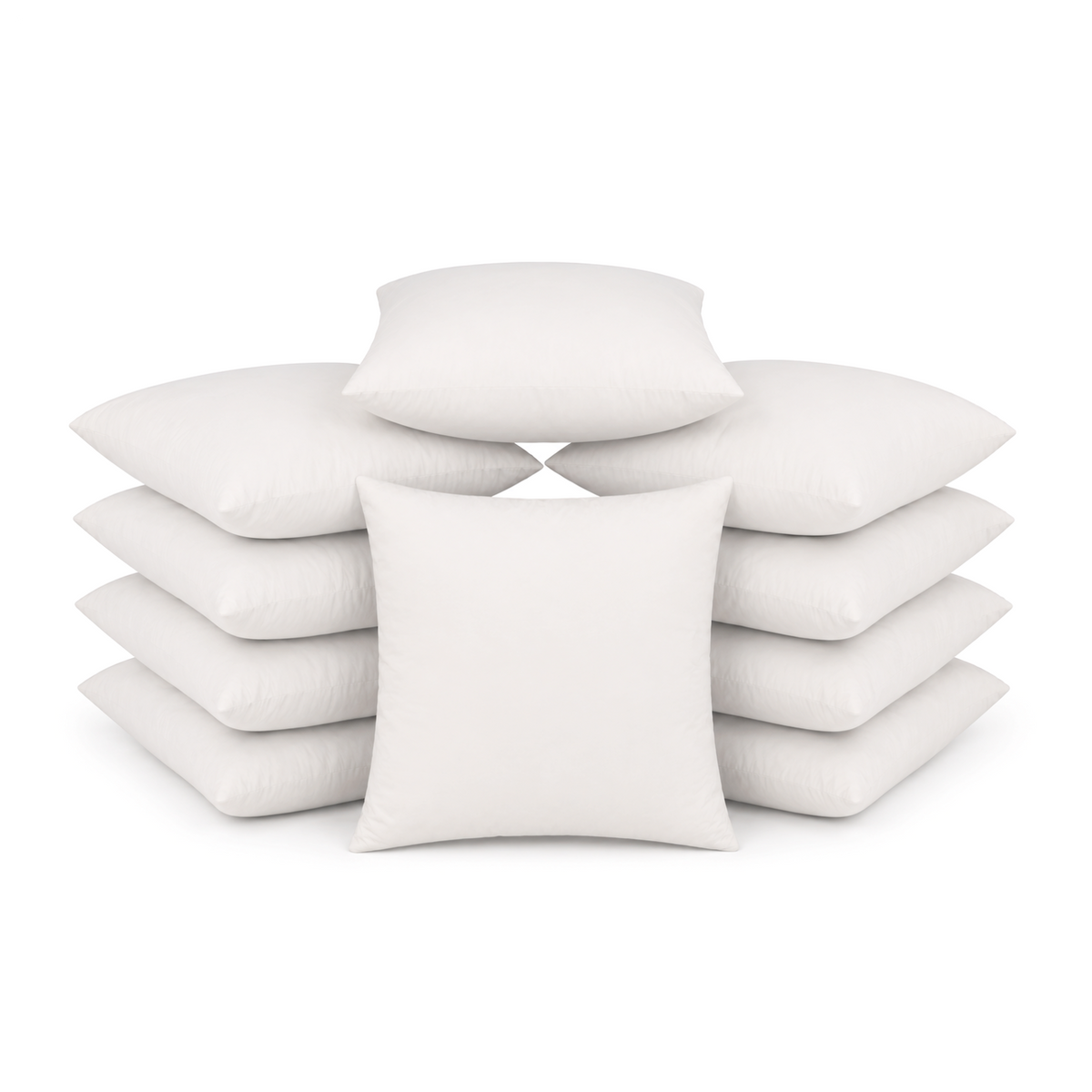Set van 10 witte binnenkussens 40x40 cm, vierkant eendenveren vulkussen gestapeld