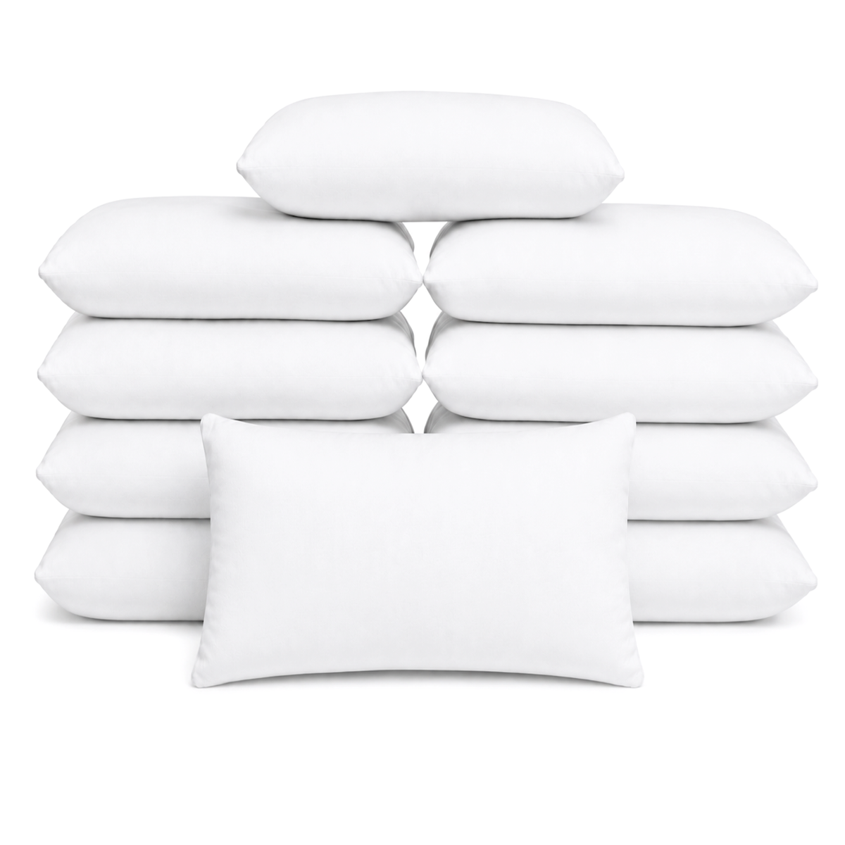 Stapel van 10 witte polyester binnenkussens 40x60 cm, voor een set vulkussens