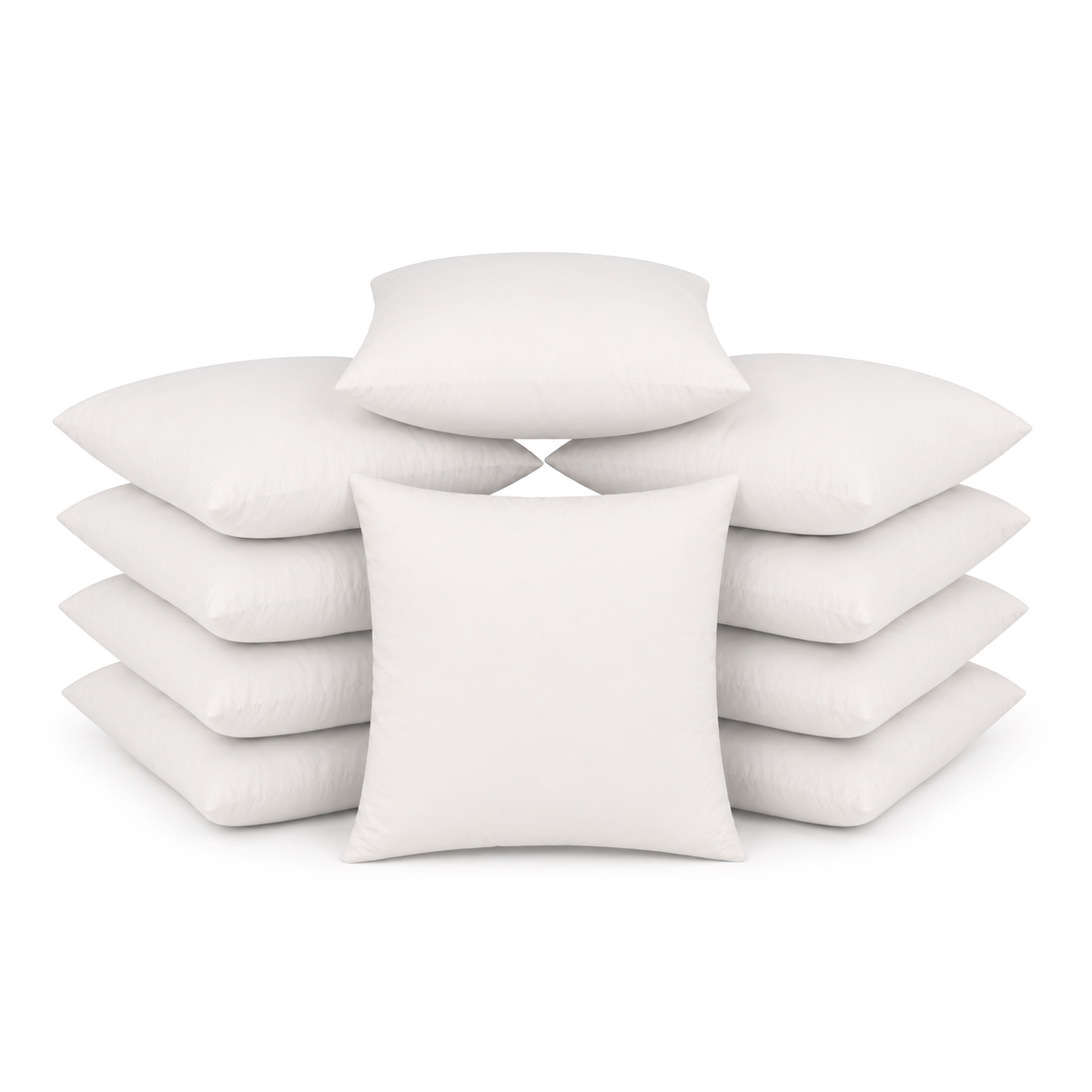 Set van 10 witte binnenkussens 45x45 cm, gevuld met eendenveren en dons