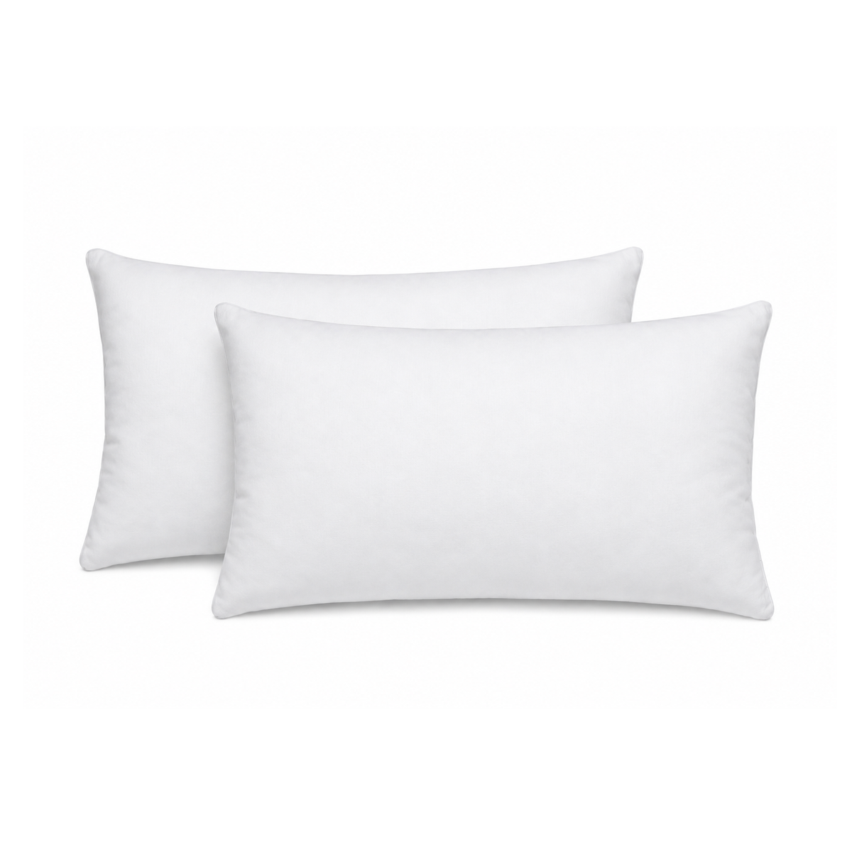 Set van 2 witte polyester binnenkussens 30x50 cm, rechthoekig en plat liggend op een witte achtergrond