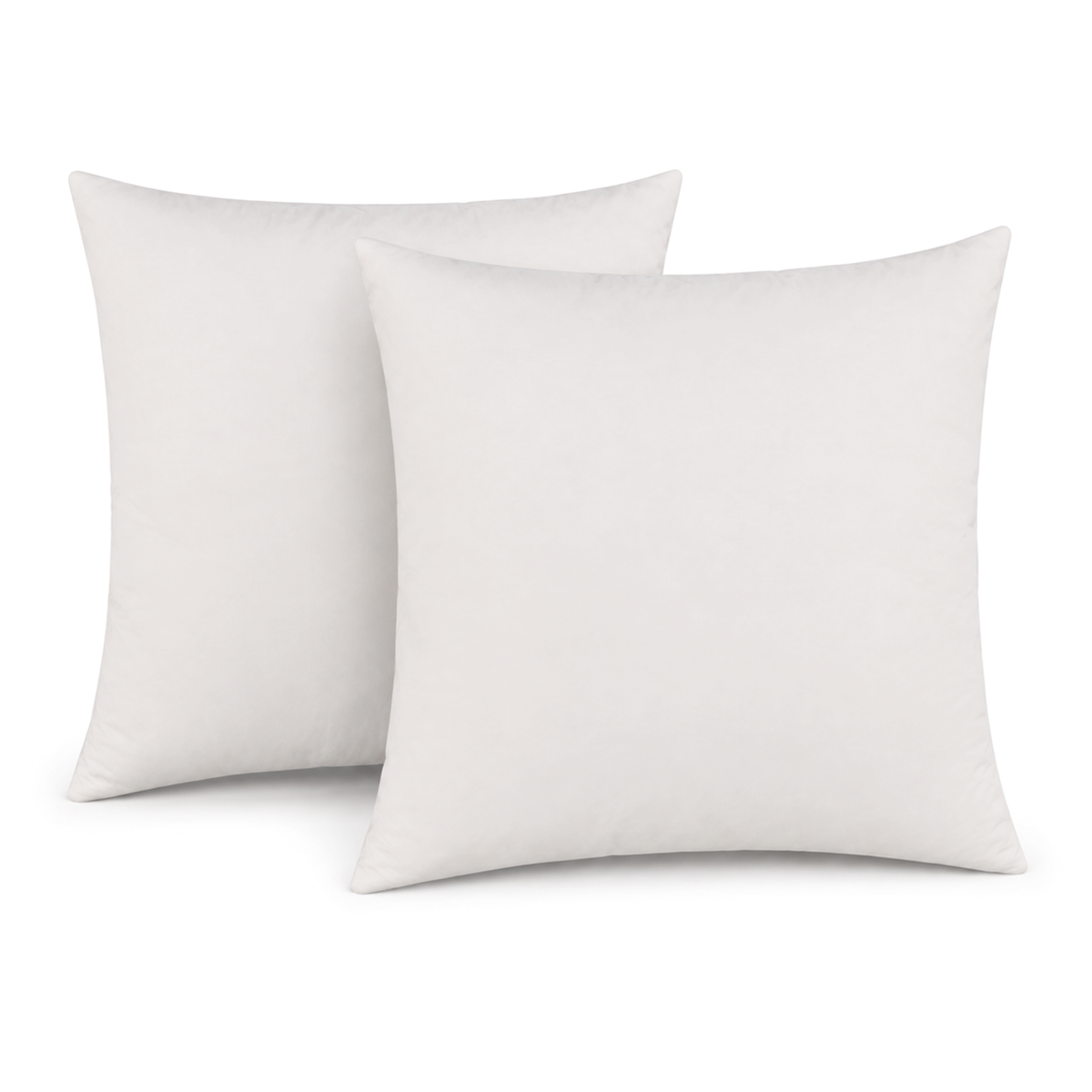 Set van 2 witte binnenkussens 50x50 cm, gevuld met eendenveren en dons, in katoenen tijk