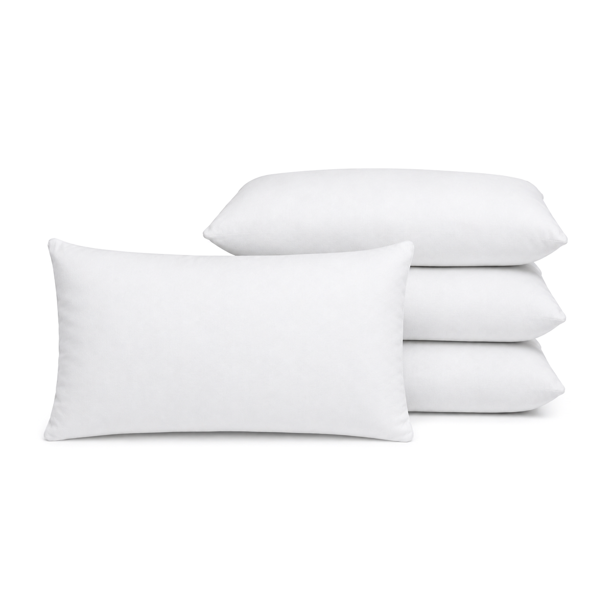 Set van 4 witte binnenkussens 30x50 cm van polyester, met een kussen liggend voor drie opgestapeld