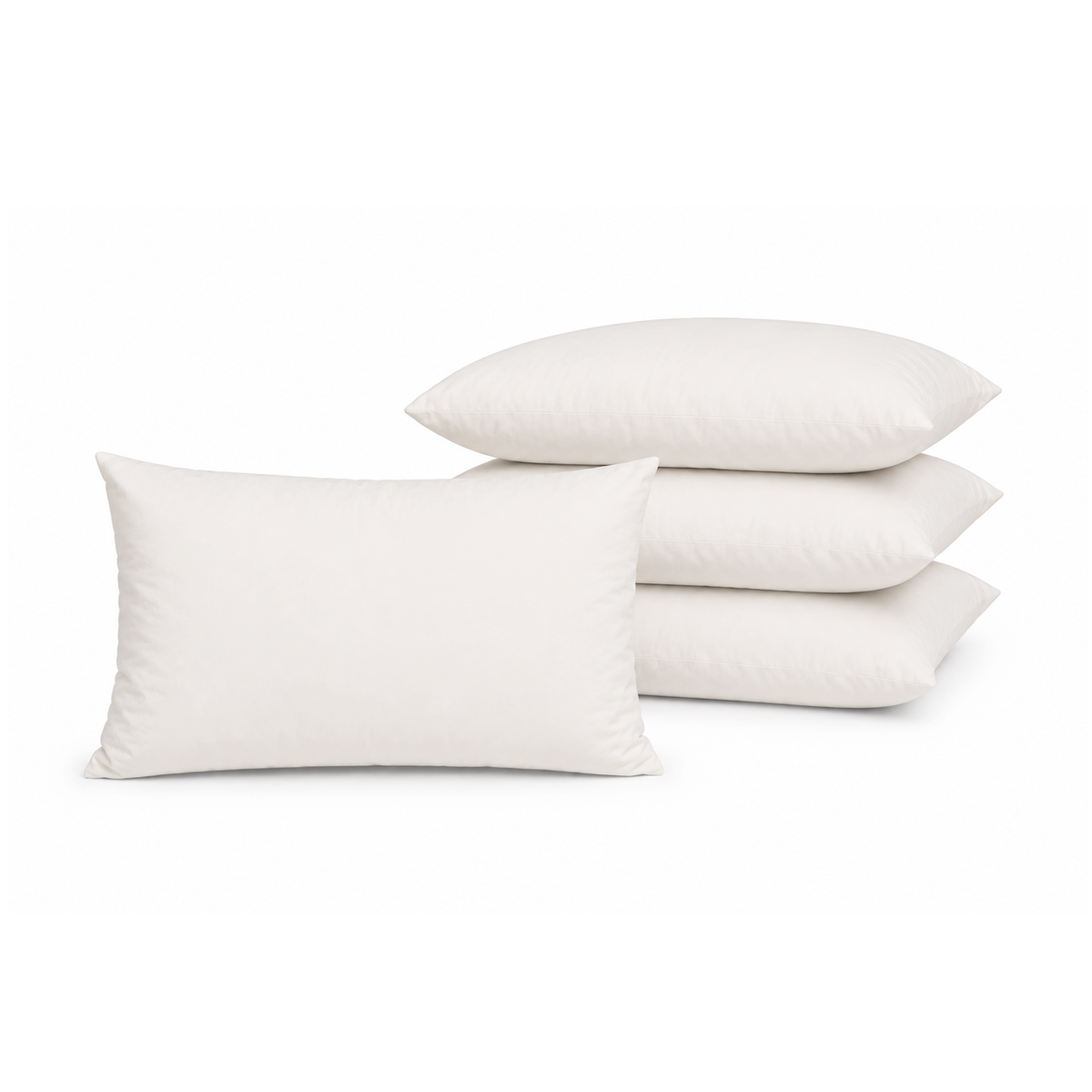 Set van 4 witte binnenkussens 30x50 cm, rechthoekig op een witte achtergrond