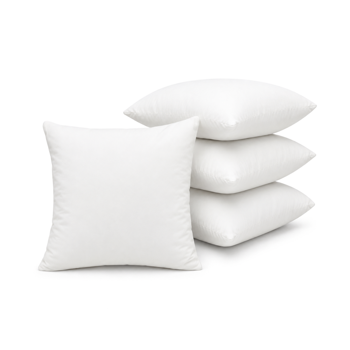 Set van 4 witte 40x40 cm binnenkussens, memory foam vulkussens met gestikte katoenen tijk