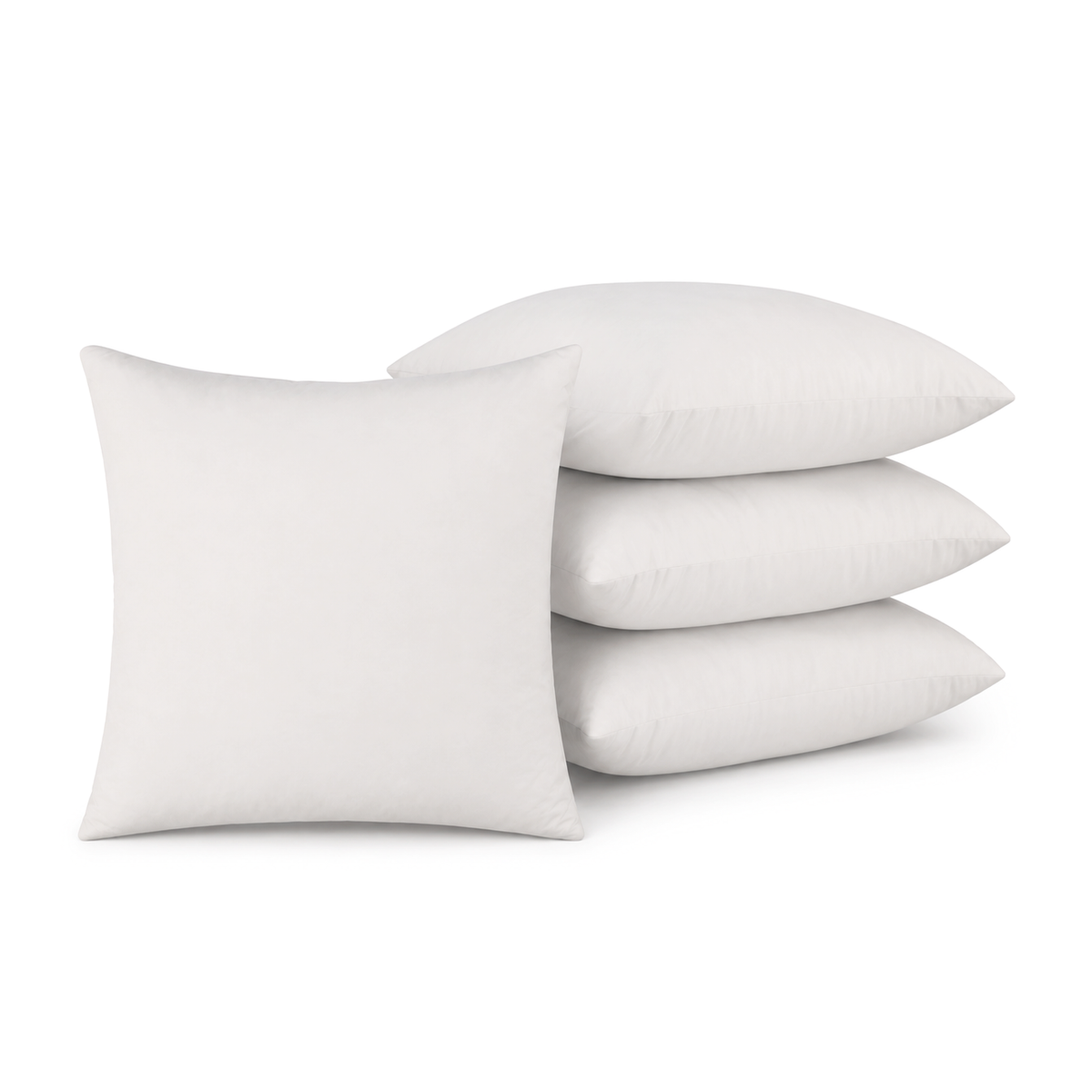 Set van 4 witte binnenkussens 45x45 cm, vierkante eendenveren vulling met stapeling