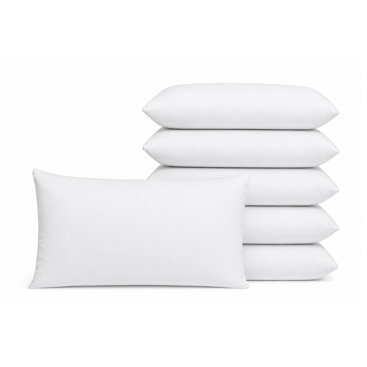 Set van 6 witte binnenkussens 30x50 cm, polyester vulkussens opgestapeld met één kussen ervoor